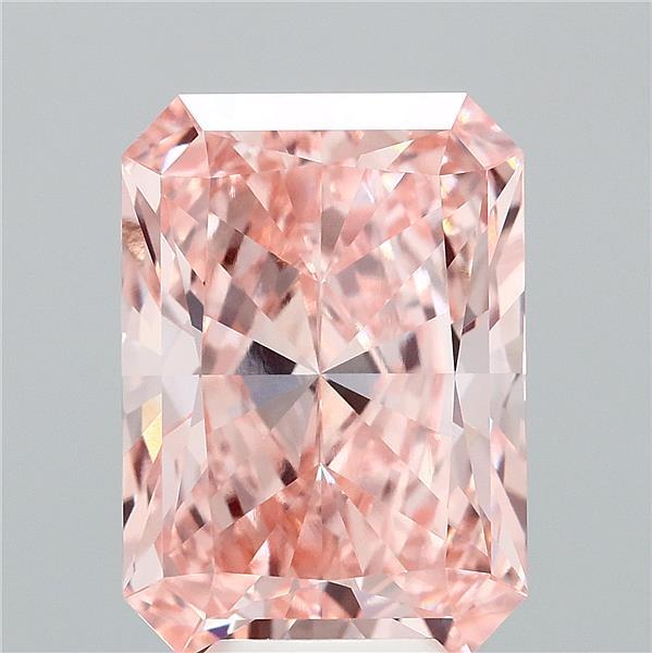 6.54 Carat Radiant Lab Grown Diamond, Fancy Vivid Pink Color, VVS2 Clarity