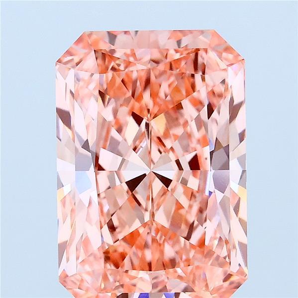 4.00 Carat Radiant Lab Grown Diamond, Fancy Vivid Pink Color, VS1 Clarity