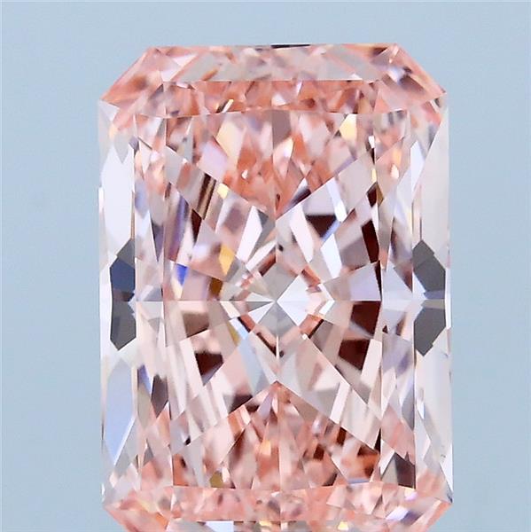 3.09 Carat Radiant Lab Grown Diamond, Fancy Vivid Pink Color, VS1 Clarity