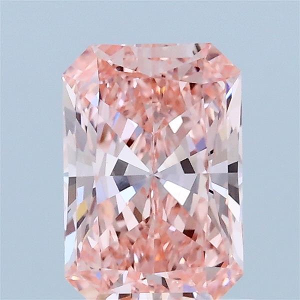 1.02 Carat Radiant Lab Grown Diamond, Fancy Vivid Pink Color, VVS2 Clarity