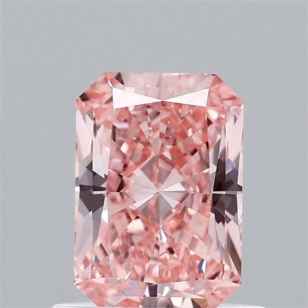 0.77 Carat Radiant Lab Grown Diamond, Fancy Vivid Pink Color, VS1 Clarity