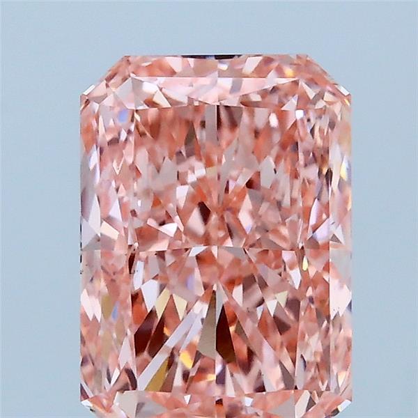 2.00 Carat Radiant Lab Grown Diamond, Fancy Vivid Pink Color, VS1 Clarity
