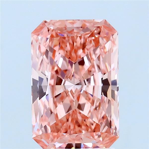 2.00 Carat Radiant Lab Grown Diamond, Fancy Vivid Pink Color, VVS2 Clarity