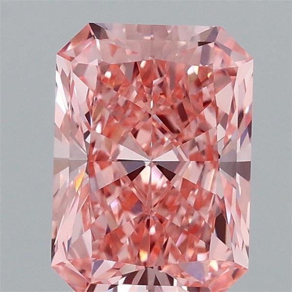 1.58 Carat Radiant Lab Grown Diamond, Fancy Vivid Pink Color, VVS2 Clarity