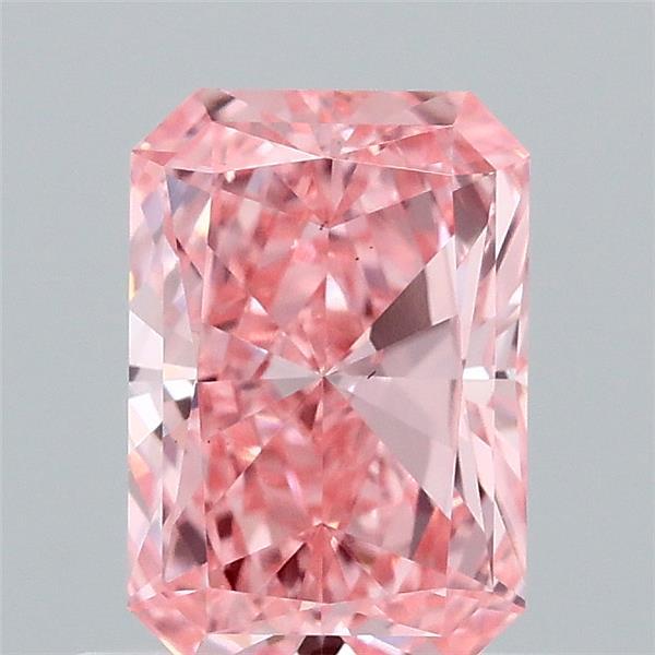 0.76 Carat Radiant Lab Grown Diamond, Fancy Vivid Pink Color, VS1 Clarity