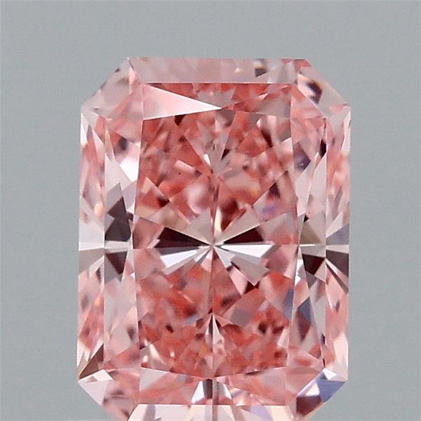 1.28 Carat Radiant Lab Grown Diamond, Fancy Vivid Pink Color, VVS2 Clarity
