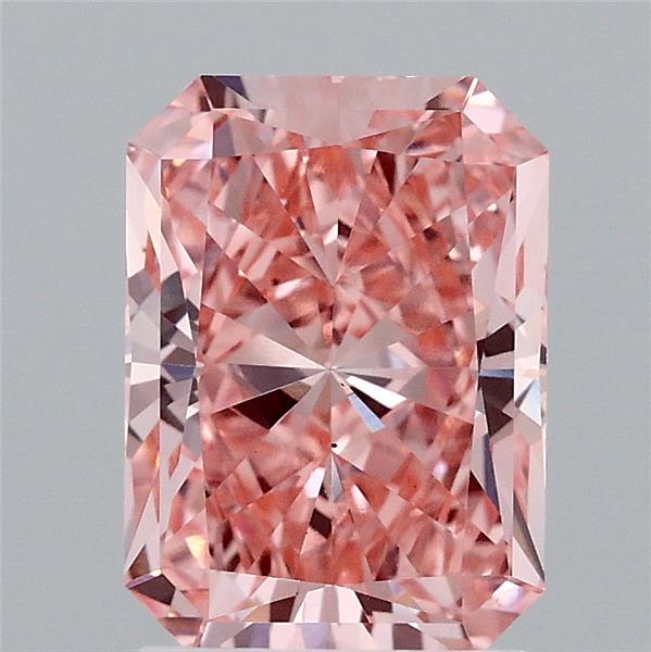 2.06 Carat Radiant Lab Grown Diamond, Fancy Vivid Pink Color, VS1 Clarity