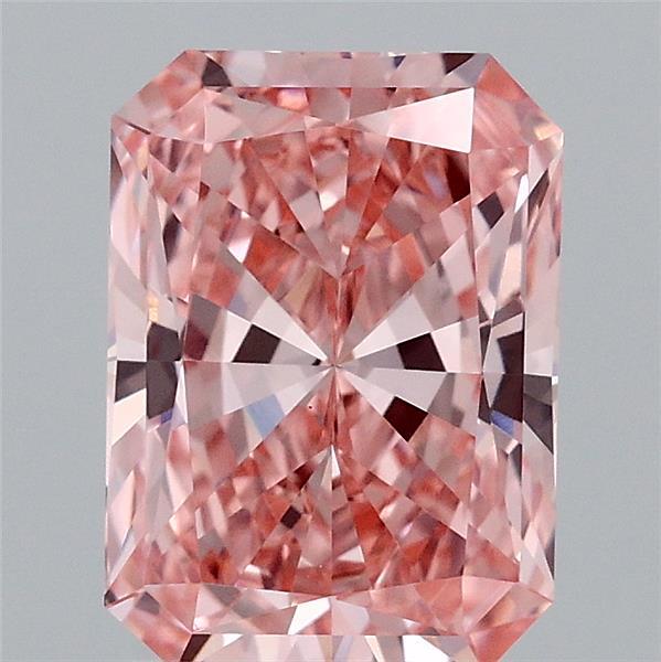 2.05 Carat Radiant Lab Grown Diamond, Fancy Vivid Pink Color, VS1 Clarity