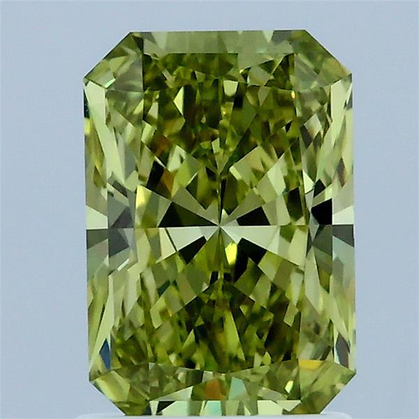1.57 Carat Radiant Lab Grown Diamond, Fancy Intense Greenish Yellow Color, VS1 Clarity