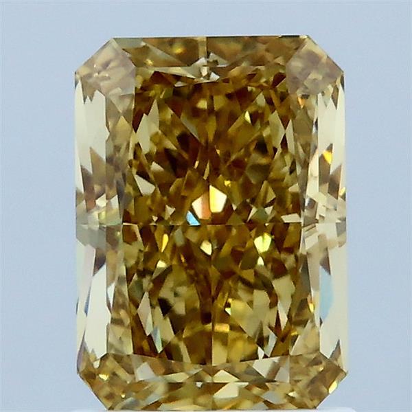1.75 Carat Radiant Lab Grown Diamond, Fancy Intense Brownish Yellow Color, VS1 Clarity
