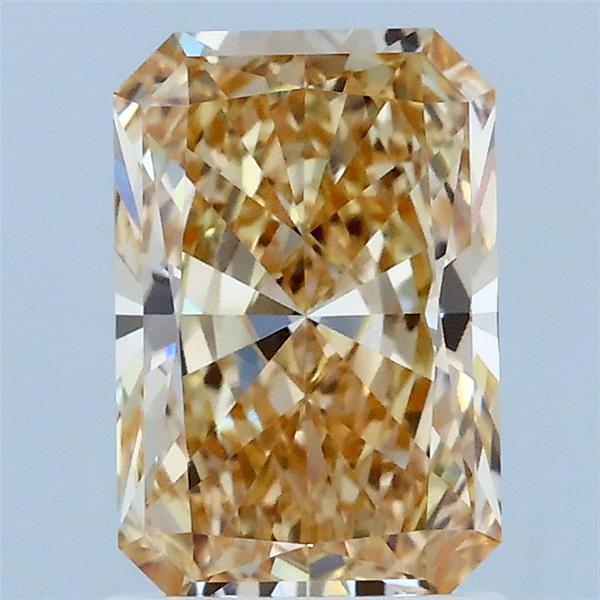 1.54 Carat Radiant Lab Grown Diamond, Fancy Brownish Yellow Color, VVS2 Clarity