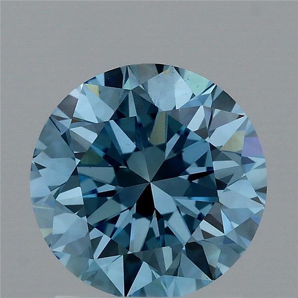 1.52 Carat Round Lab Grown Diamond, Excellent Cut, Fancy Vivid Blue Color, VS1 Clarity