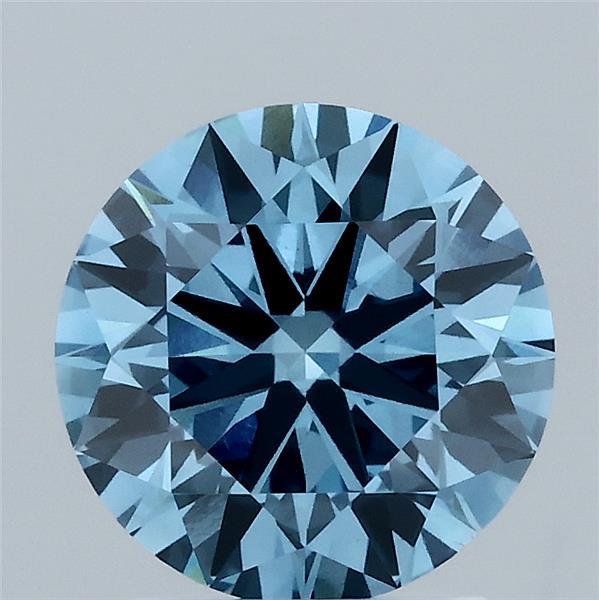 2.06 Carat Round Lab Grown Diamond, Ideal Cut, Fancy Vivid Blue Color, VS1 Clarity