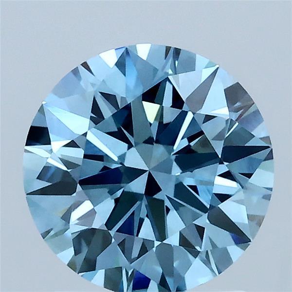1.58 Carat Round Lab Grown Diamond, Ideal Cut, Fancy Vivid Blue Color, VS1 Clarity