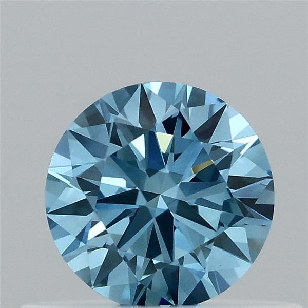 0.39 Carat Round Lab Grown Diamond, Ideal Cut, Fancy Vivid Blue Color, VVS2 Clarity