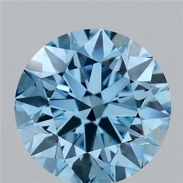 3.14 Carat Round Lab Grown Diamond, Excellent Cut, Fancy Vivid Blue Color, VS1 Clarity