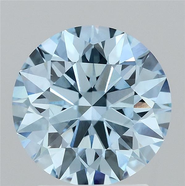 2.32 Carat Round Lab Grown Diamond, Ideal Cut, Fancy Vivid Blue Color, VS1 Clarity