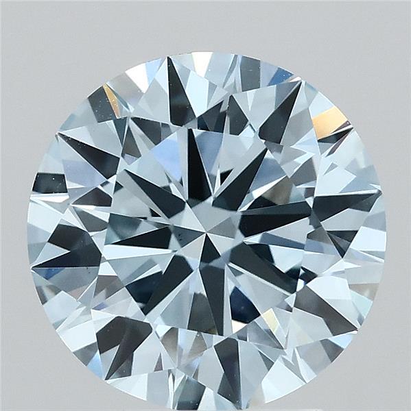 3.11 Carat Round Lab Grown Diamond, Ideal Cut, Fancy Vivid Blue Color, VS1 Clarity
