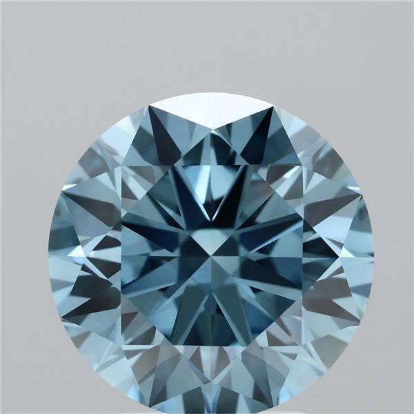 4.01 Carat Round Lab Grown Diamond, Excellent Cut, Fancy Vivid Blue Color, VVS2 Clarity