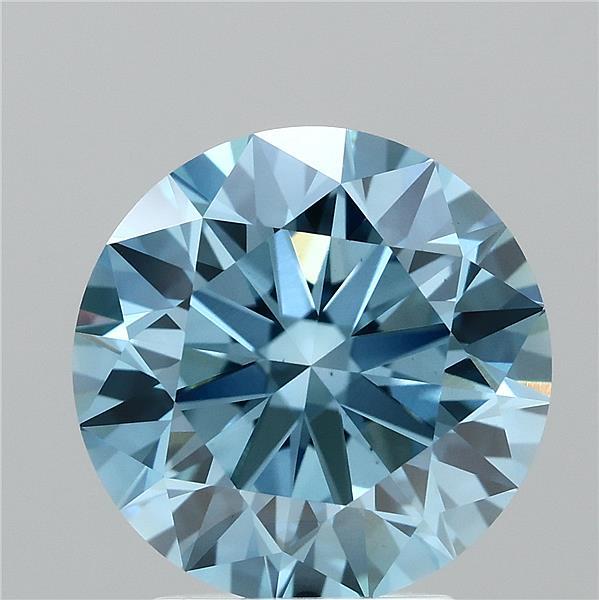 3.03 Carat Round Lab Grown Diamond, Ideal Cut, Fancy Vivid Blue Color, VS1 Clarity