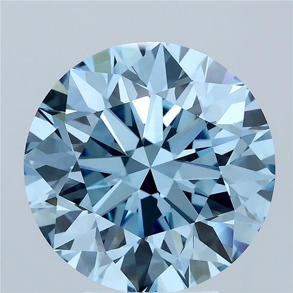 5.00 Carat Round Lab Grown Diamond, Excellent Cut, Fancy Vivid Blue Color, VS1 Clarity