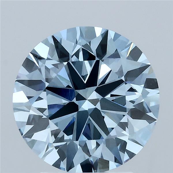 3.02 Carat Round Lab Grown Diamond, Ideal Cut, Fancy Vivid Blue Color, VVS2 Clarity