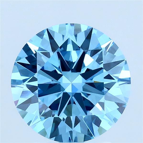 2.05 Carat Round Lab Grown Diamond, Ideal Cut, Fancy Vivid Blue Color, VVS2 Clarity