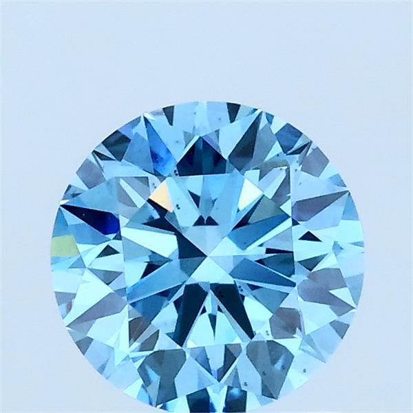 1.01 Carat Round Lab Grown Diamond, Ideal Cut, Fancy Vivid Blue Color, VS2 Clarity