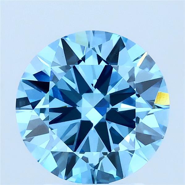 2.00 Carat Round Lab Grown Diamond, Excellent Cut, Fancy Vivid Blue Color, VS1 Clarity