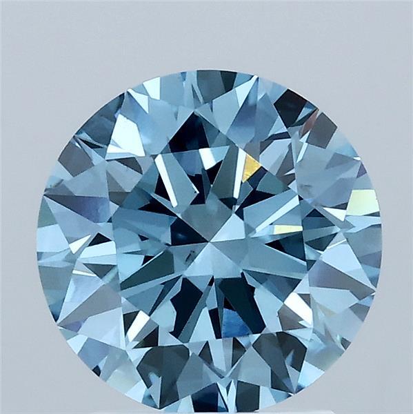 2.08 Carat Round Lab Grown Diamond, Ideal Cut, Fancy Vivid Blue Color, VS1 Clarity
