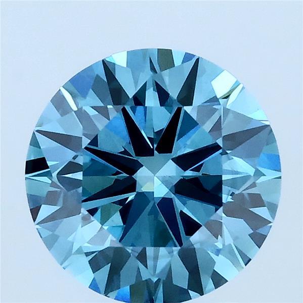 2.01 Carat Round Lab Grown Diamond, Ideal Cut, Fancy Vivid Blue Color, VVS2 Clarity