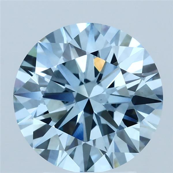 3.06 Carat Round Lab Grown Diamond, Ideal Cut, Fancy Vivid Blue Color, VS1 Clarity