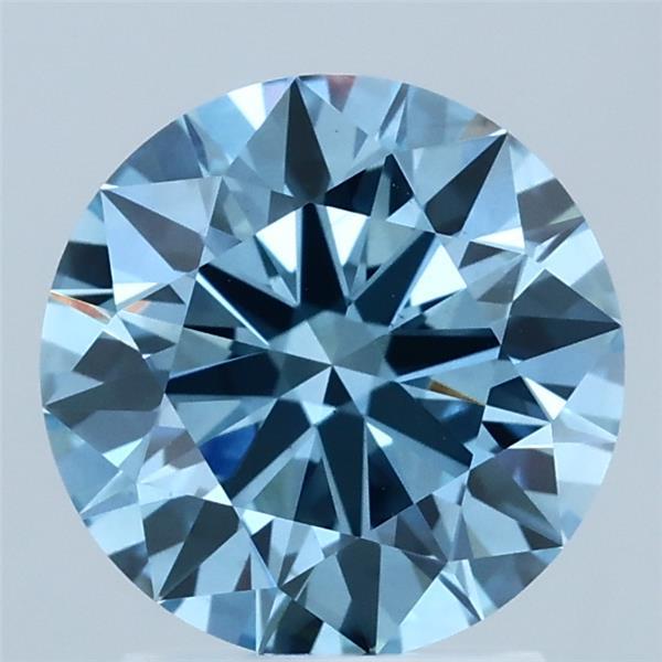 2.01 Carat Round Lab Grown Diamond, Ideal Cut, Fancy Vivid Blue Color, VS1 Clarity