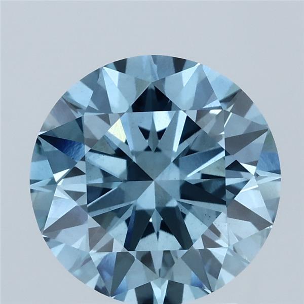 3.00 Carat Round Lab Grown Diamond, Excellent Cut, Fancy Vivid Blue Color, VS2 Clarity