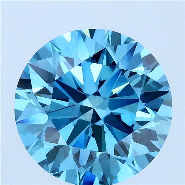 3.40 Carat Round Lab Grown Diamond, Ideal Cut, Fancy Vivid Blue Color, VS1 Clarity