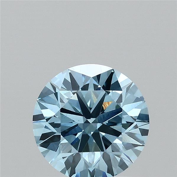 1.47 Carat Round Lab Grown Diamond, Ideal Cut, Fancy Vivid Blue Color, VS1 Clarity