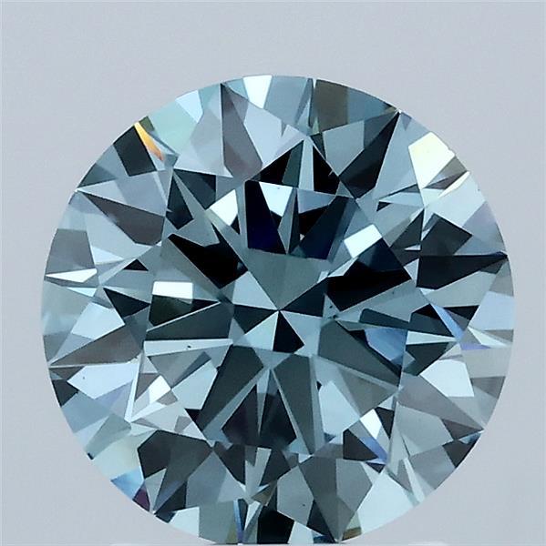 2.03 Carat Round Lab Grown Diamond, Ideal Cut, Fancy Vivid Blue Color, VS1 Clarity