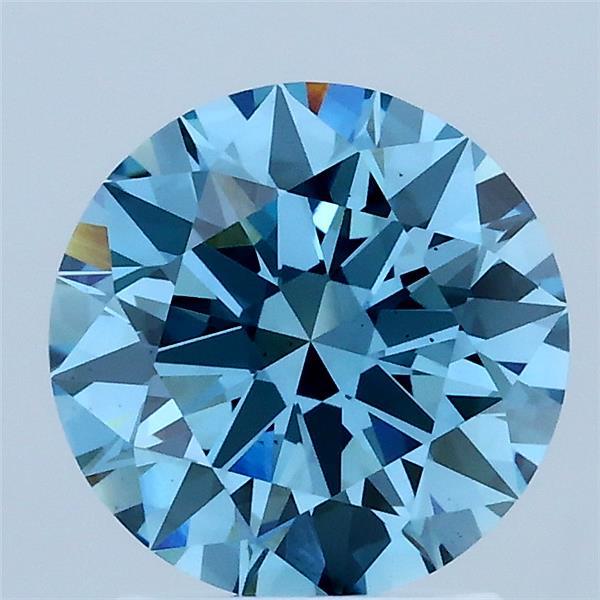1.86 Carat Round Lab Grown Diamond, Ideal Cut, Fancy Vivid Blue Color, VS1 Clarity