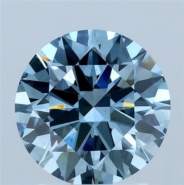 2.00 Carat Round Lab Grown Diamond, Ideal Cut, Fancy Vivid Blue Color, VS2 Clarity
