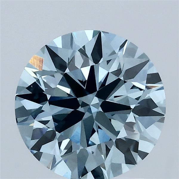 1.81 Carat Round Lab Grown Diamond, Ideal Cut, Fancy Vivid Blue Color, VS1 Clarity