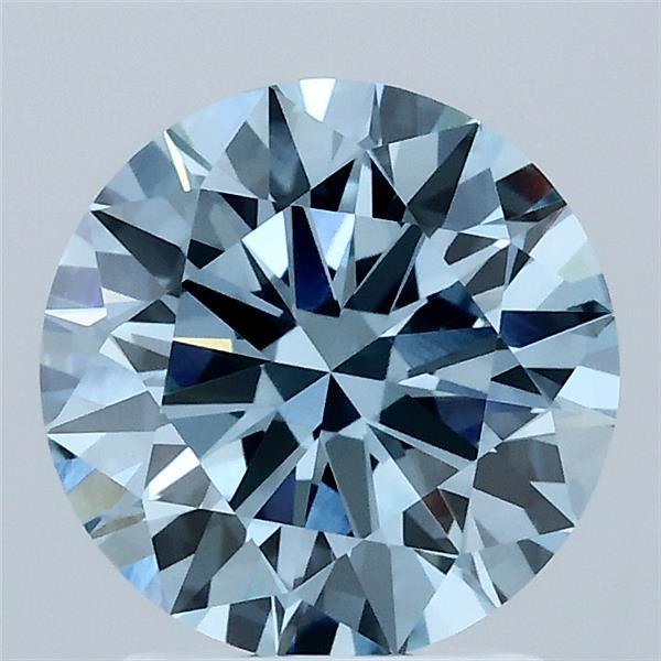 2.03 Carat Round Lab Grown Diamond, Ideal Cut, Fancy Vivid Blue Color, VVS2 Clarity