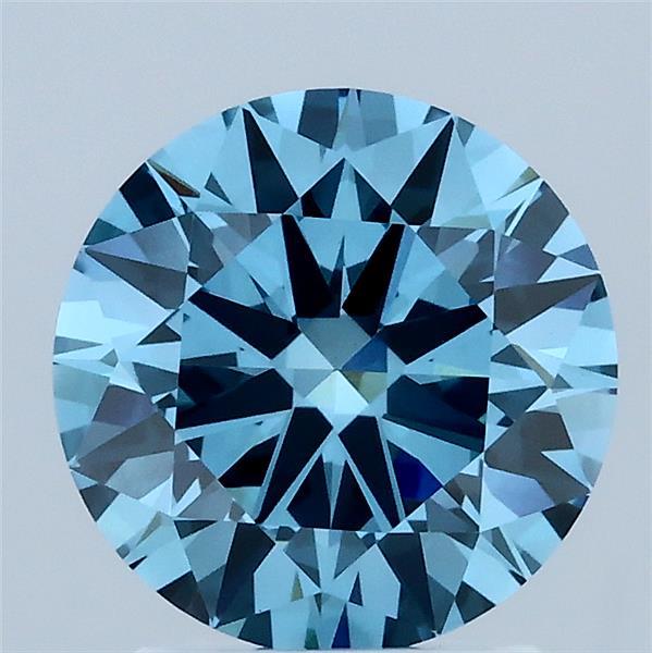2.02 Carat Round Lab Grown Diamond, Ideal Cut, Fancy Vivid Blue Color, VS1 Clarity