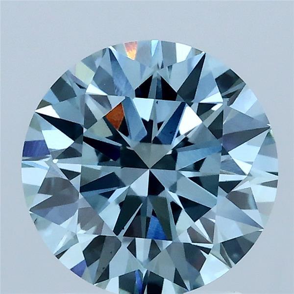 2.01 Carat Round Lab Grown Diamond, Ideal Cut, Fancy Vivid Blue Color, VS1 Clarity