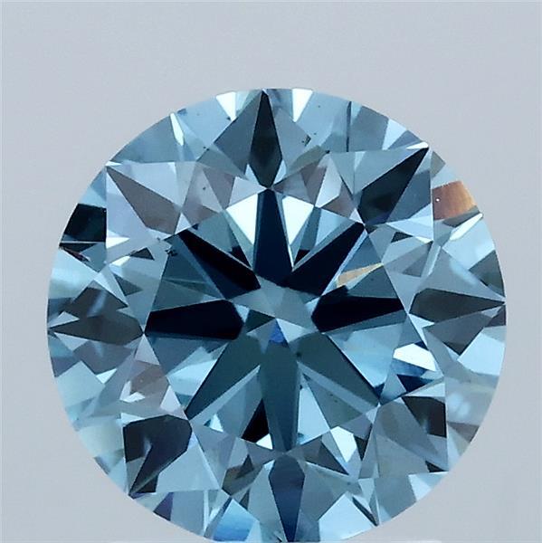 2.02 Carat Round Lab Grown Diamond, Excellent Cut, Fancy Vivid Blue Color, VS1 Clarity