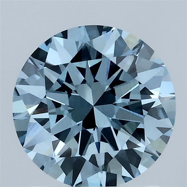 1.50 Carat Round Lab Grown Diamond, Excellent Cut, Fancy Vivid Blue Color, VS1 Clarity