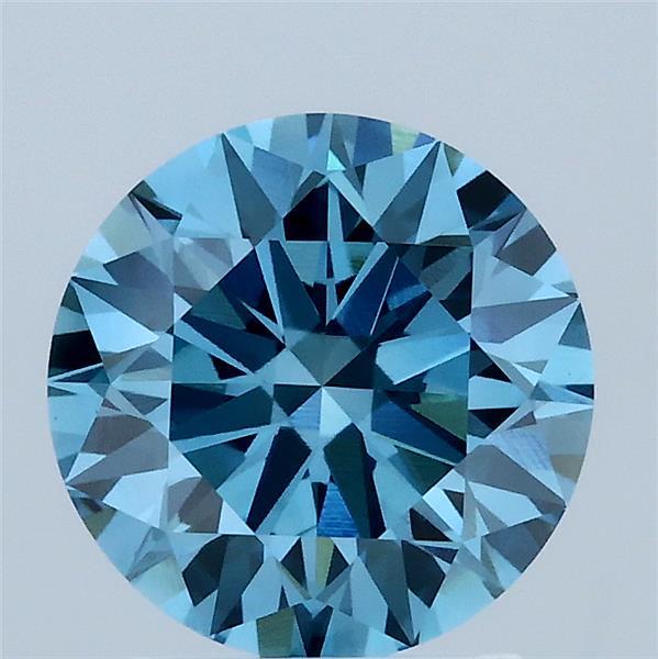 2.05 Carat Round Lab Grown Diamond, Ideal Cut, Fancy Vivid Blue Color, VS1 Clarity