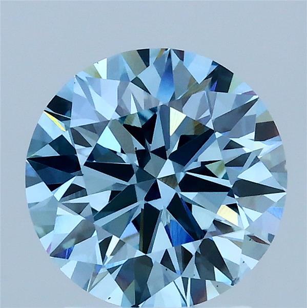 1.99 Carat Round Lab Grown Diamond, Ideal Cut, Fancy Vivid Blue Color, VS2 Clarity
