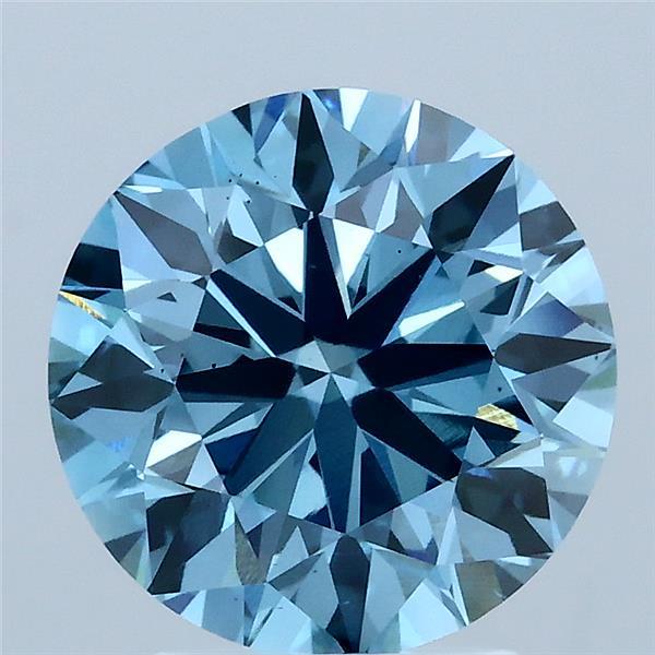 3.00 Carat Round Lab Grown Diamond, Excellent Cut, Fancy Vivid Blue Color, VS1 Clarity
