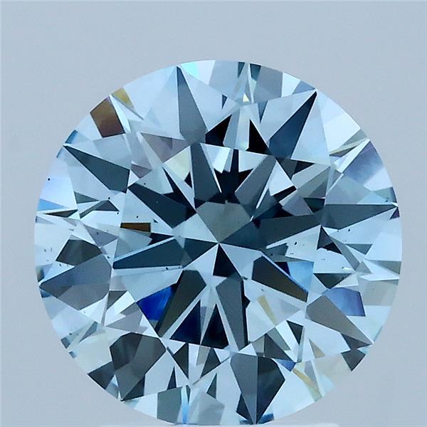 2.73 Carat Round Lab Grown Diamond, Ideal Cut, Fancy Vivid Blue Color, VS1 Clarity