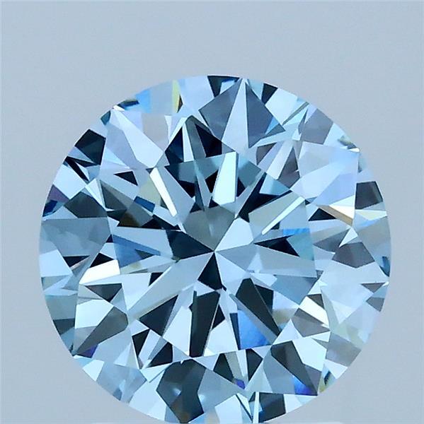 2.05 Carat Round Lab Grown Diamond, Ideal Cut, Fancy Vivid Blue Color, VVS2 Clarity